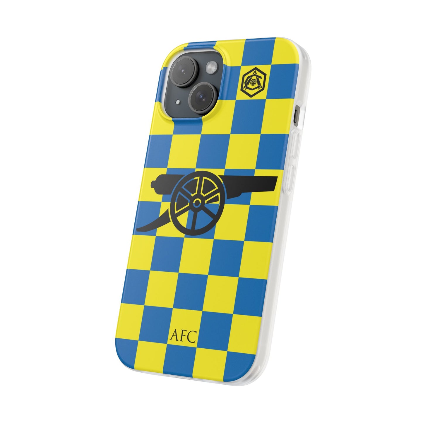 Arsenal Blue & Yellow Chequered Cannon & Monogram iPhone Flexi Case - iPhone 16, 15, 14, Plus/Pro/Pro Max