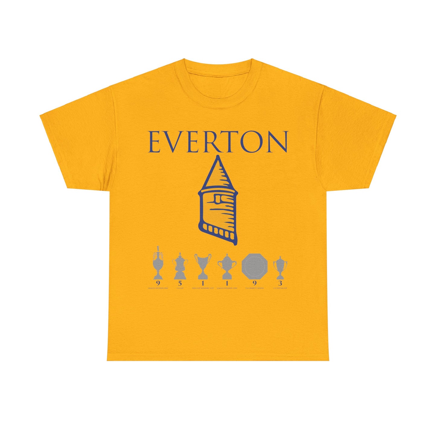 Everton Tower & Trophies Unisex Heavy Cotton T-Shirt - Royal/White/Black/Gold/Navy