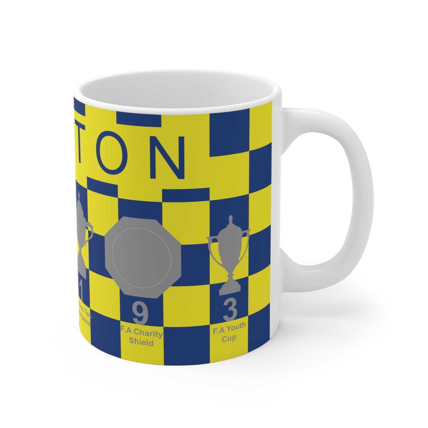 Everton Yellow & Blue Chequered Trophies Mug - Blue Header Text