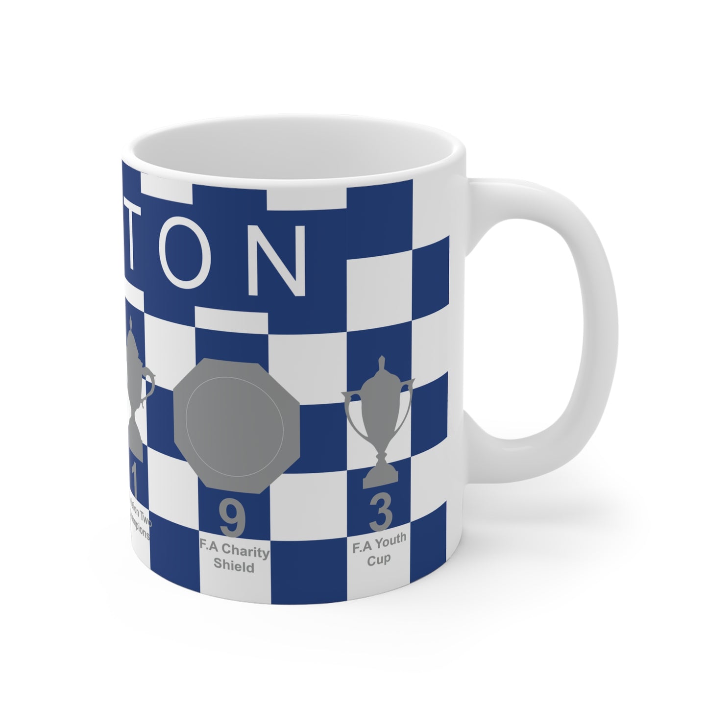 Everton Blue & White Chequered Trophies Mug - White Header Text
