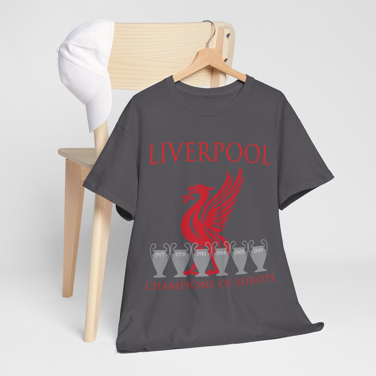 Liverpool Champions of Europe Unisex Heavy Cotton T-Shirt - Red/White/Black/Gold/Sport Grey/Charcoal