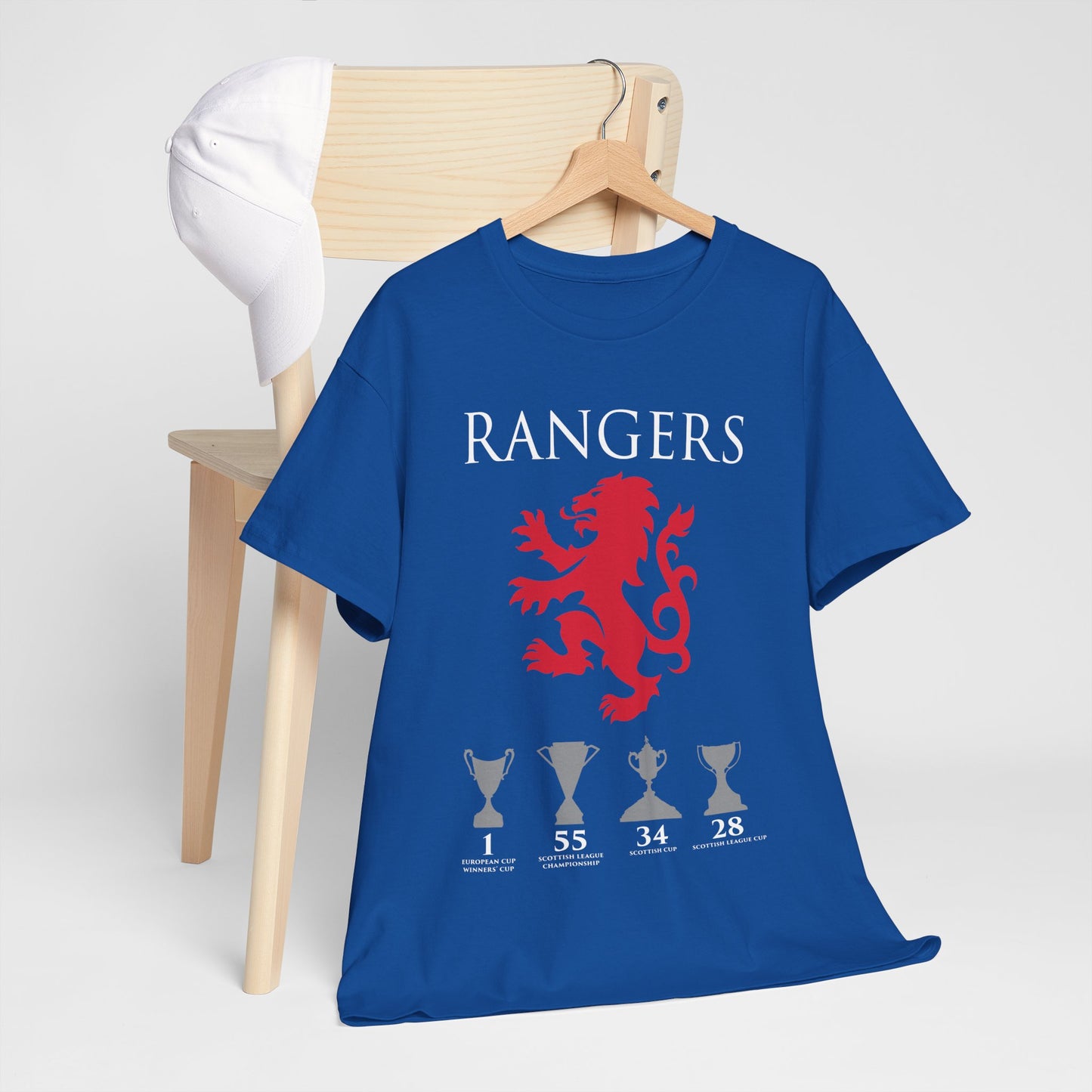 Rangers Lion & Trophies Unisex Heavy Cotton T-Shirt - Royal/White/Black/Sport Grey/Navy/Red