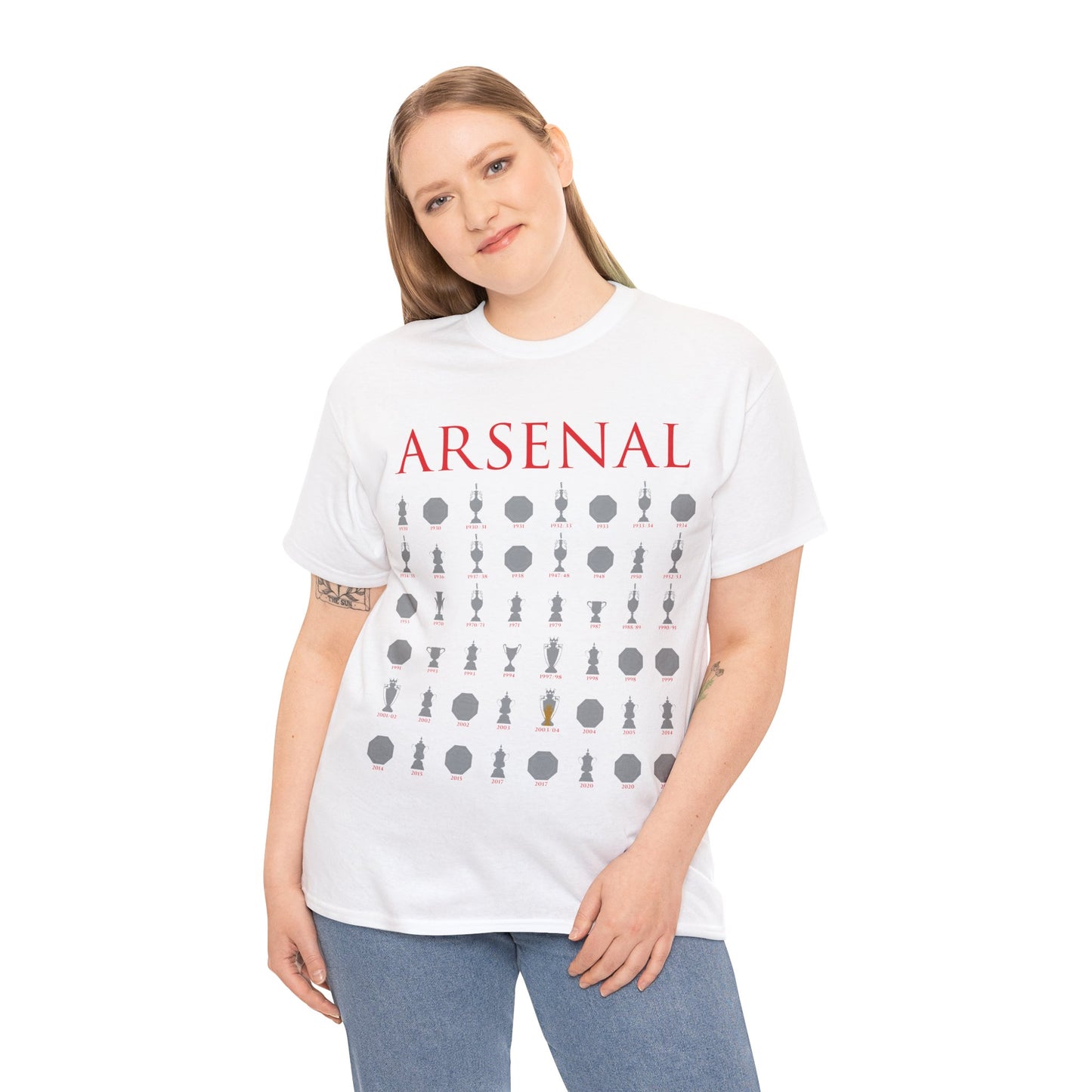 Arsenal Trophies Collection Unisex Heavy Cotton T-Shirt - Red/White/Black/Gold/Royal/Charcoal/Navy