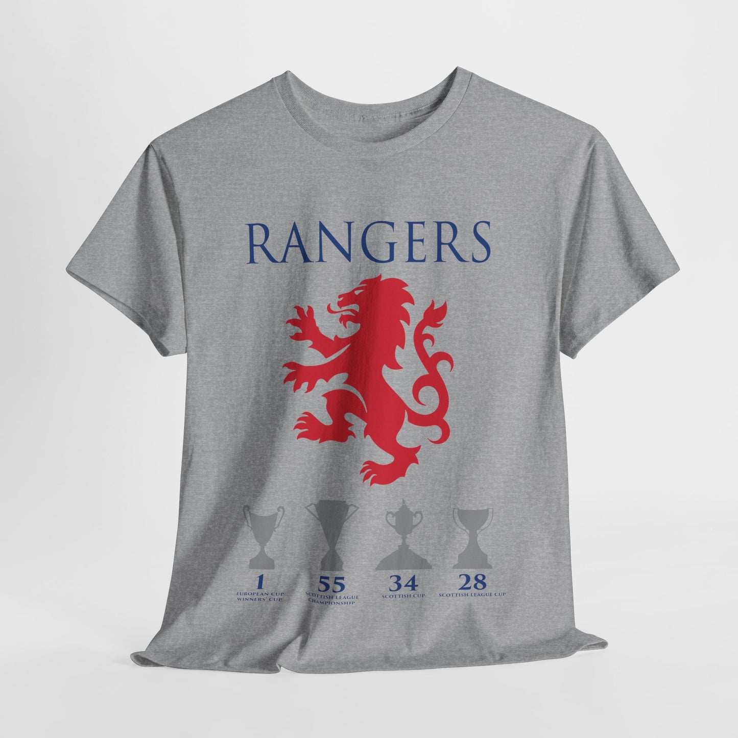 Rangers Lion & Trophies Unisex Heavy Cotton T-Shirt - Royal/White/Black/Sport Grey/Navy/Red