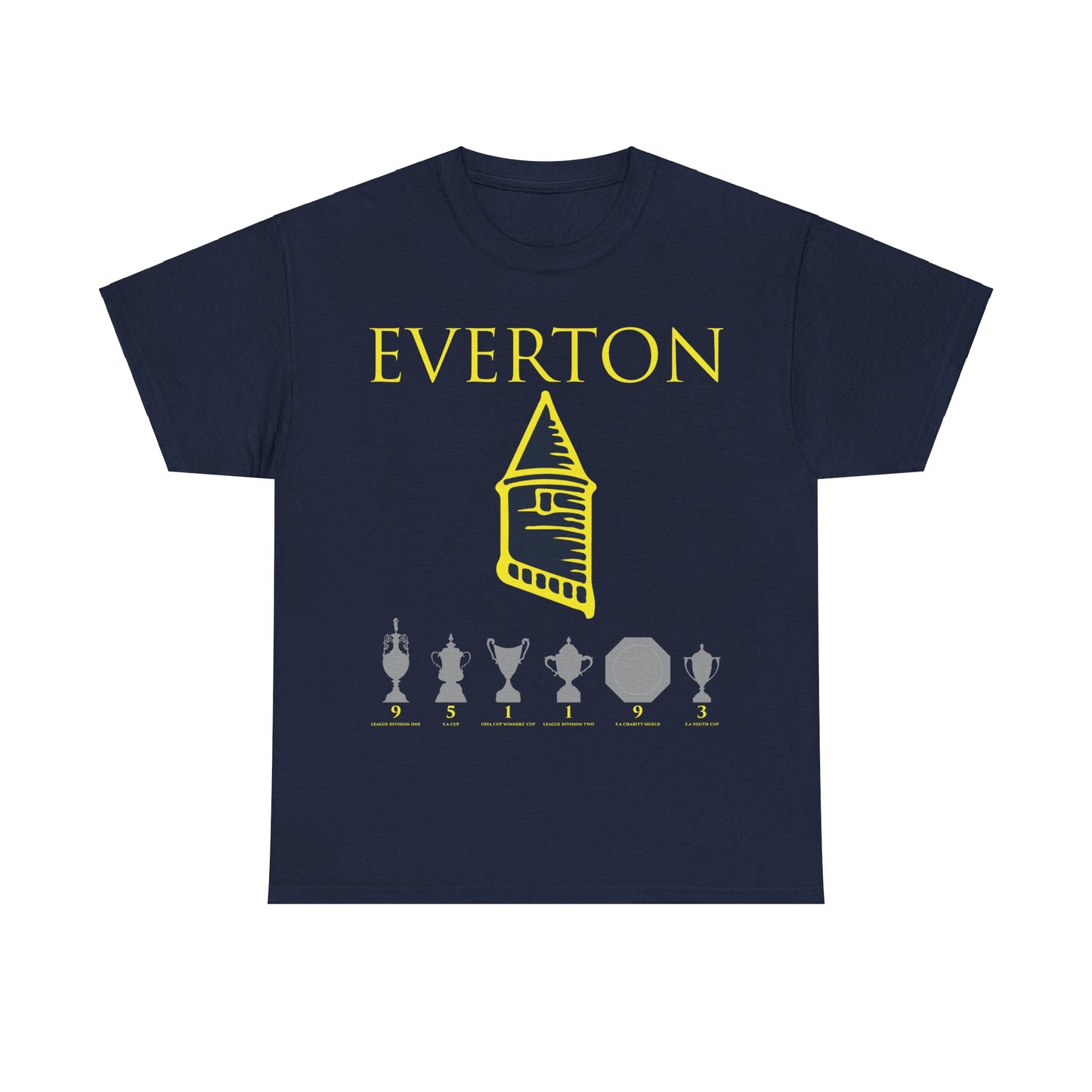 Everton Tower & Trophies Unisex Heavy Cotton T-Shirt - Royal/White/Black/Gold/Navy