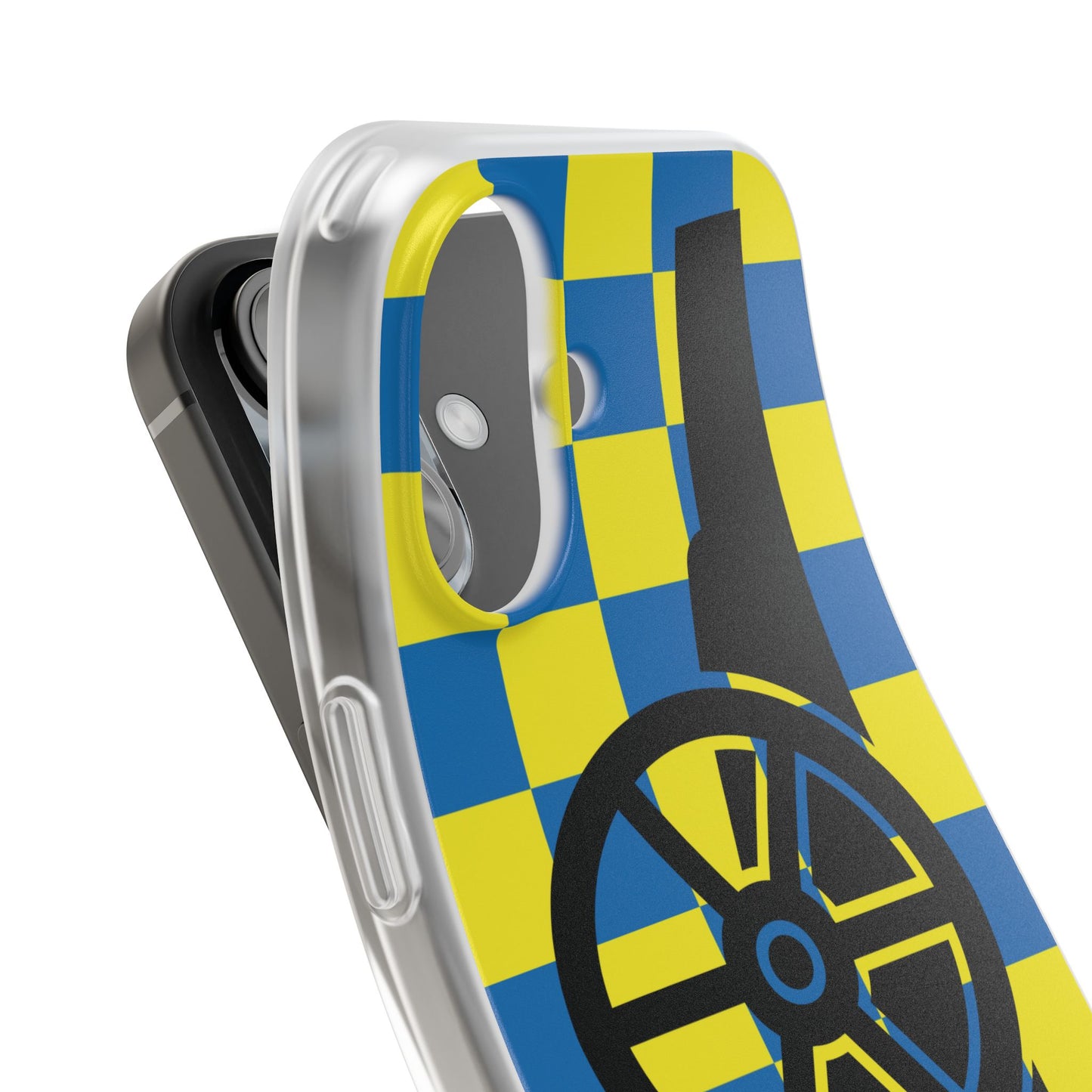 Arsenal Cannon Blue & Yellow Chequered iPhone Flexi Case - iPhone 16, 15, 14, Plus/Pro/Pro Max