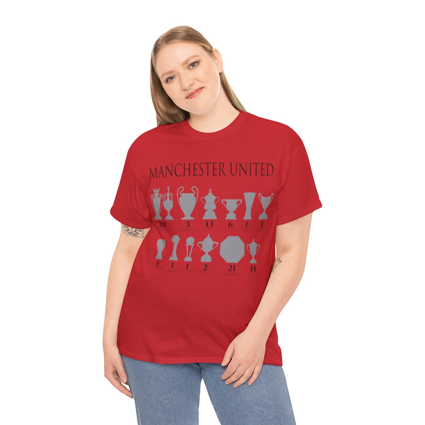 Manchester United Trophies Unisex Heavy Cotton T-Shirt - Red/White/Black