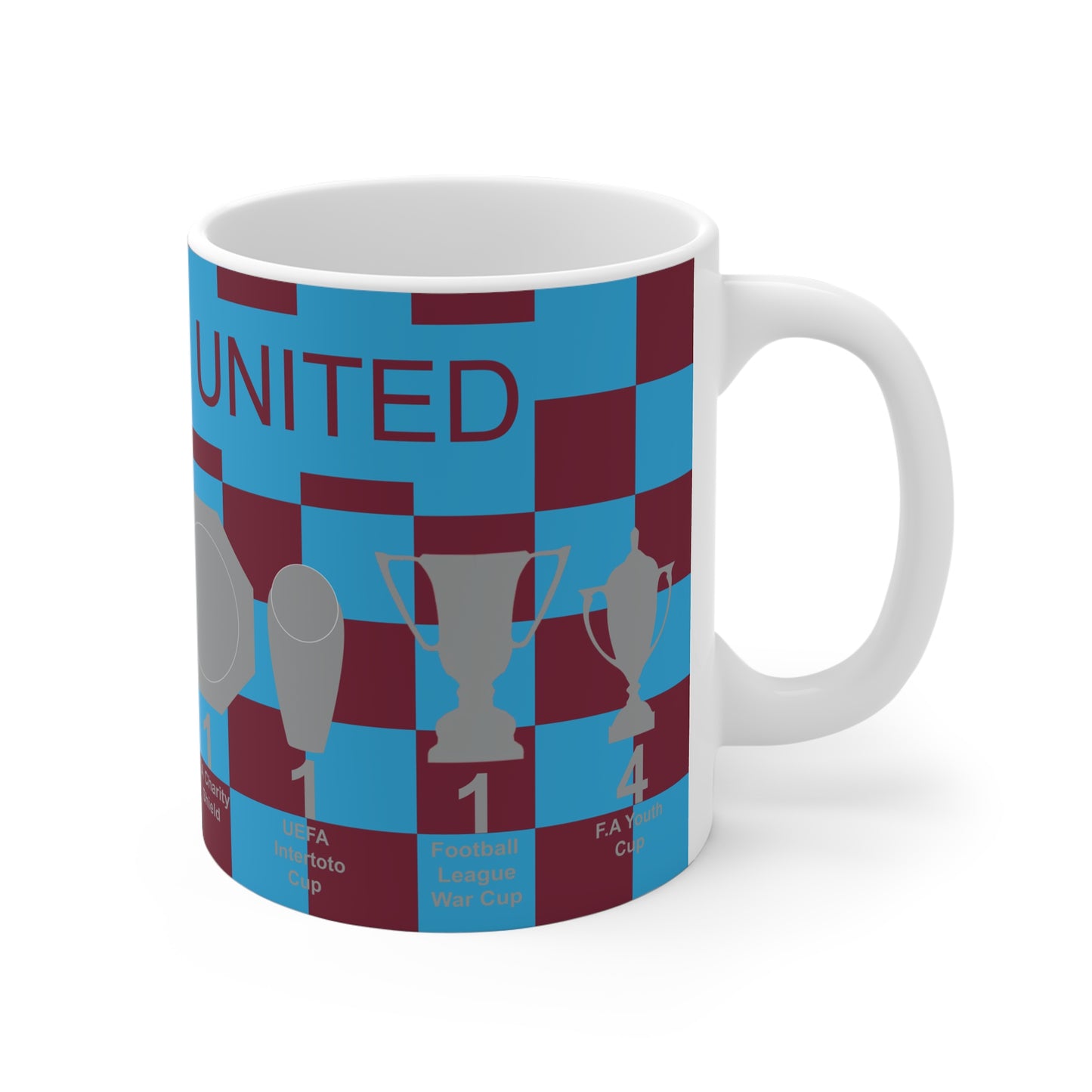 West Ham United Claret & Blue Chequered Trophies Mug - Claret Text