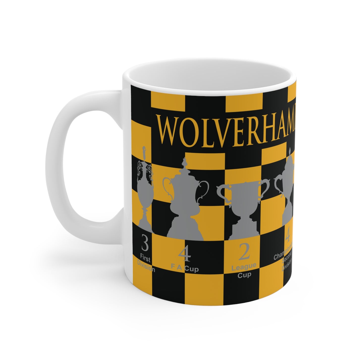 Wolverhampton Wanderers Chequered Trophies Mug - Gold Header Text