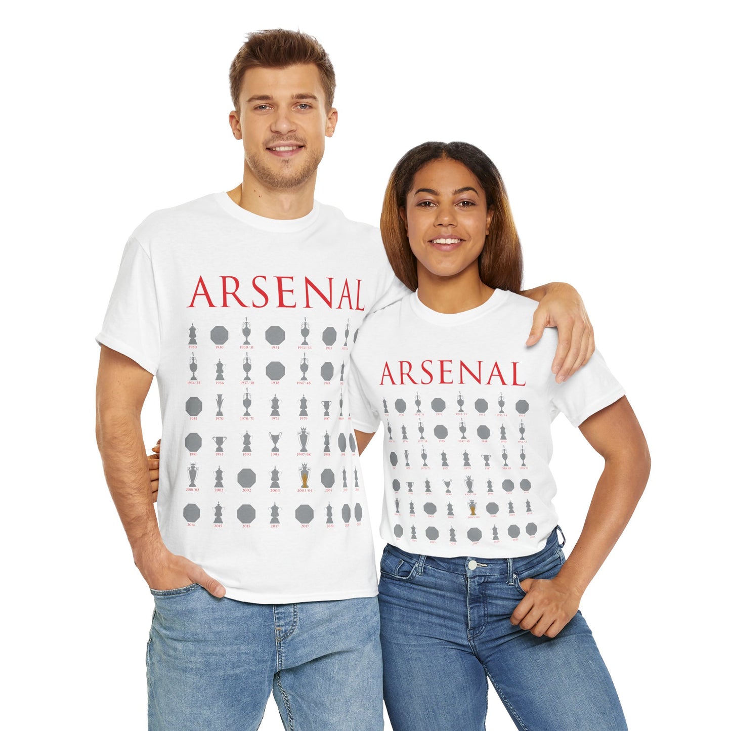Arsenal Trophies Collection Unisex Heavy Cotton T-Shirt - Red/White/Black/Gold/Royal/Charcoal/Navy