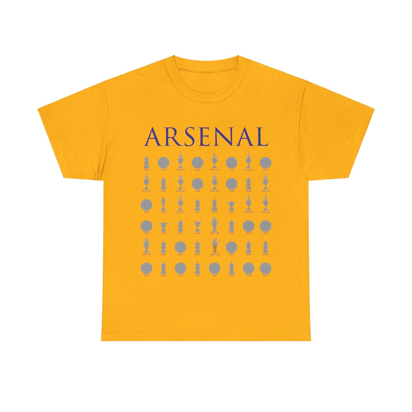 Arsenal Trophies Collection Unisex Heavy Cotton T-Shirt - Red/White/Black/Gold/Royal/Charcoal/Navy
