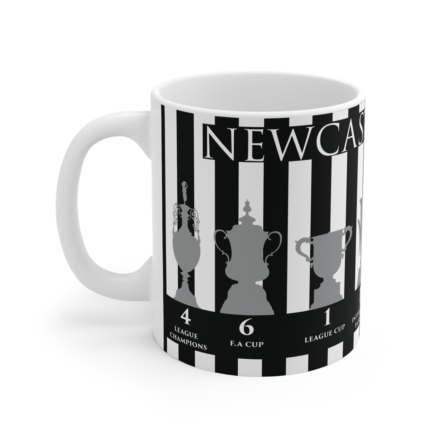 Newcastle United Trophies Mug UPDATED - Stripes - White Text