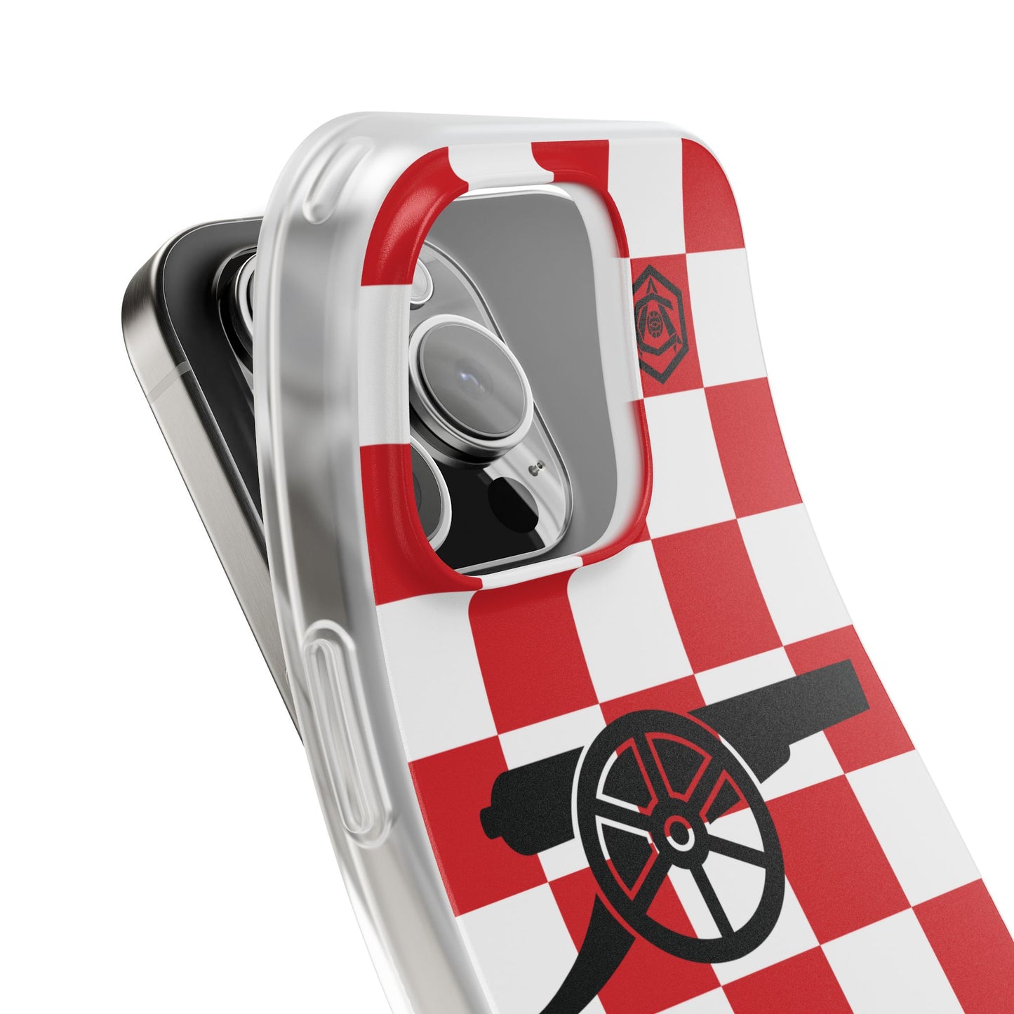 Arsenal Red & White Chequered Cannon & Monogram iPhone Flexi Case - iPhone 16, 15, 14, Plus/Pro/Pro Max