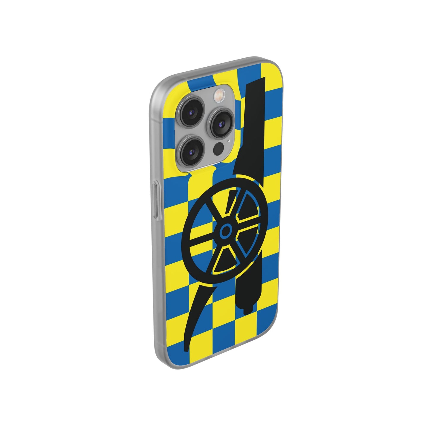 Arsenal Cannon Blue & Yellow Chequered iPhone Flexi Case - iPhone 16, 15, 14, Plus/Pro/Pro Max