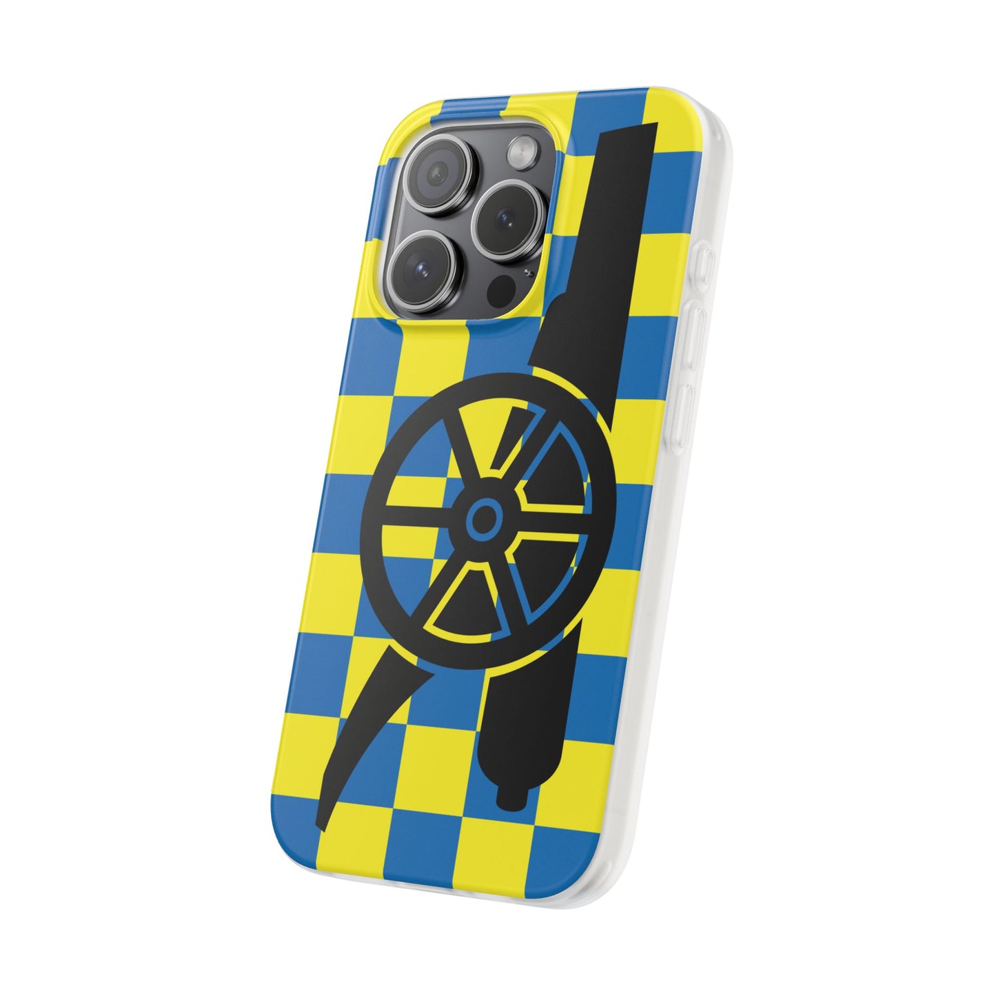 Arsenal Cannon Blue & Yellow Chequered iPhone Flexi Case - iPhone 16, 15, 14, Plus/Pro/Pro Max