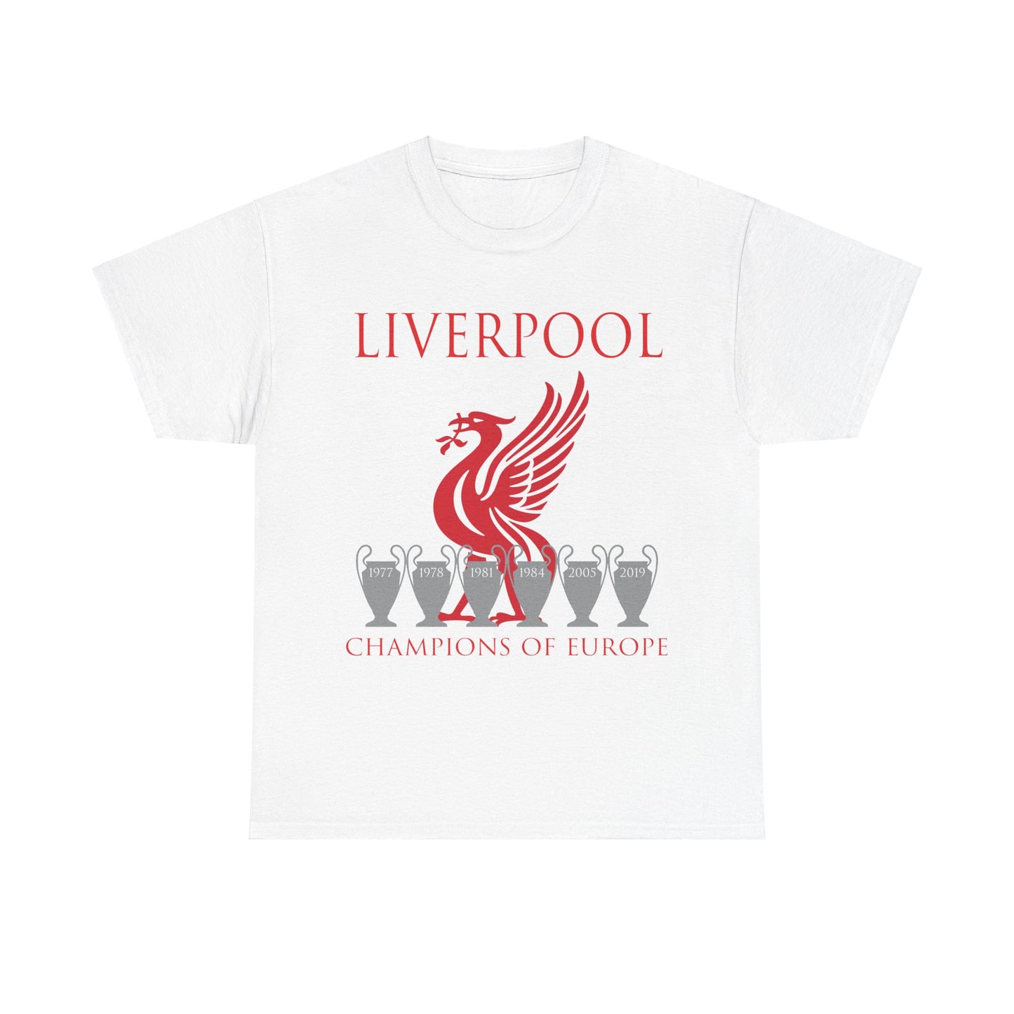 Liverpool Champions of Europe Unisex Heavy Cotton T-Shirt - Red/White/Black/Gold/Sport Grey/Charcoal