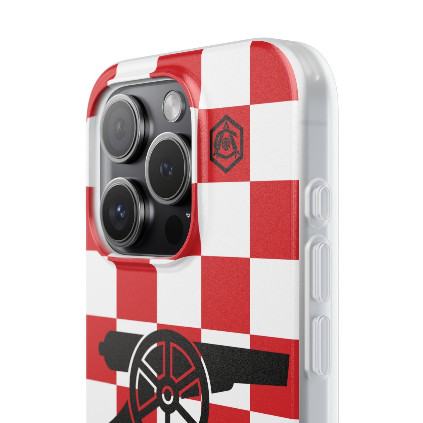 Arsenal Red & White Chequered Cannon & Monogram iPhone Flexi Case - iPhone 16, 15, 14, Plus/Pro/Pro Max