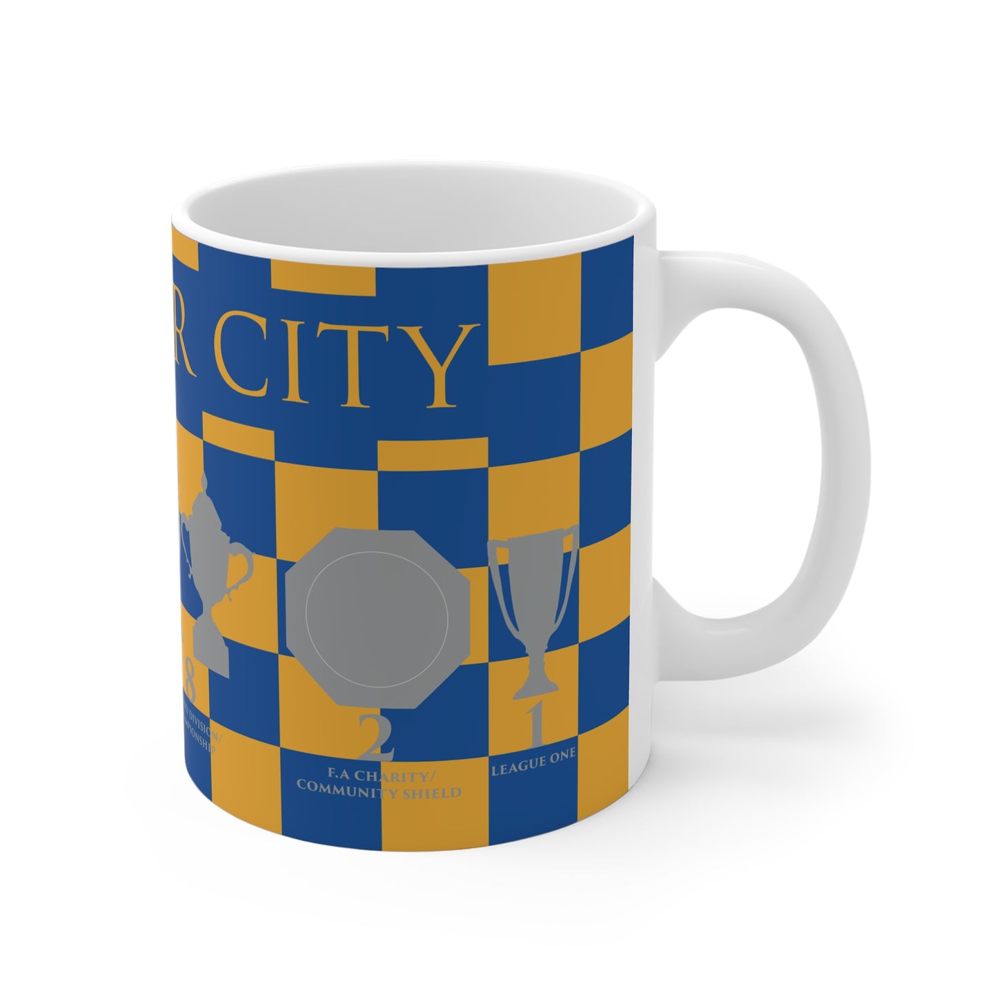 Leicester City Yellow & Blue Chequered Trophies Mug - Yellow Header Text