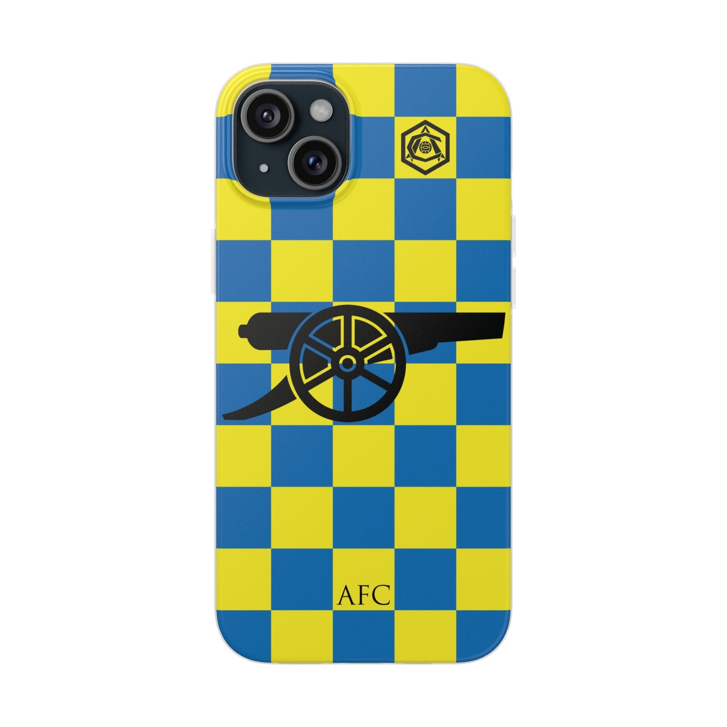 Arsenal Blue & Yellow Chequered Cannon & Monogram iPhone Flexi Case - iPhone 16, 15, 14, Plus/Pro/Pro Max