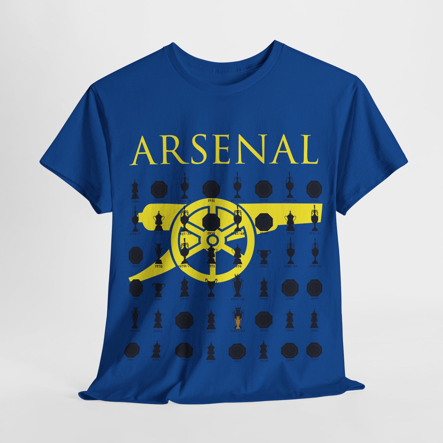 Arsenal Cannon & Trophies Collection Unisex Heavy Cotton T-Shirt - Red/Black/White/Sport Grey/Royal/Gold/Navy