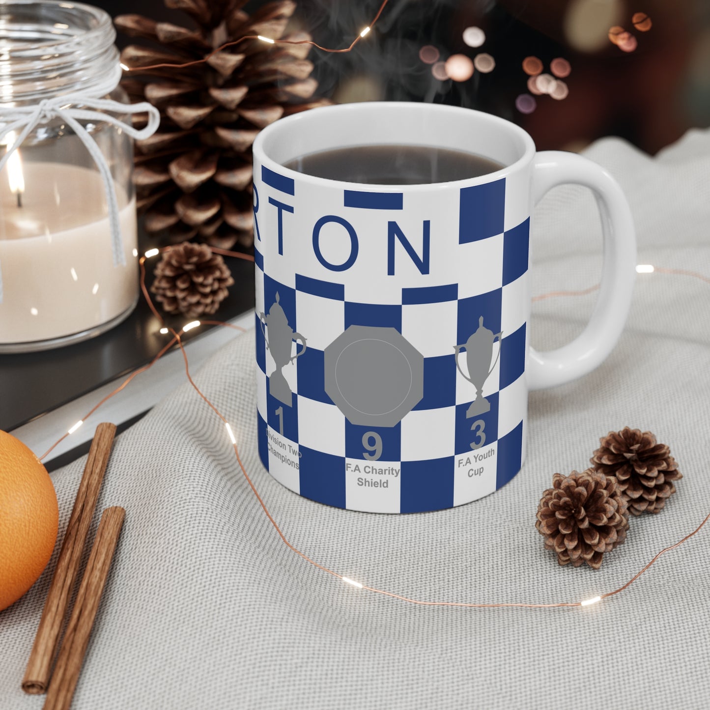 Everton Blue & White Chequered Trophies Mug