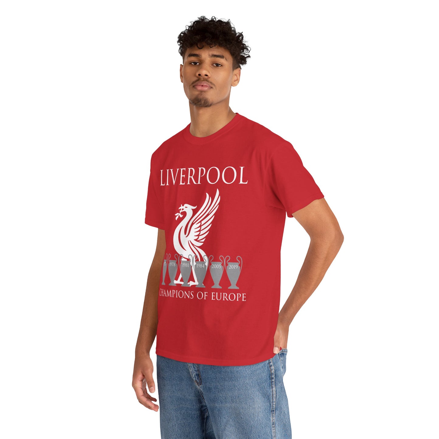 Liverpool Champions of Europe Unisex Heavy Cotton T-Shirt - Red/White/Black/Gold/Sport Grey/Charcoal