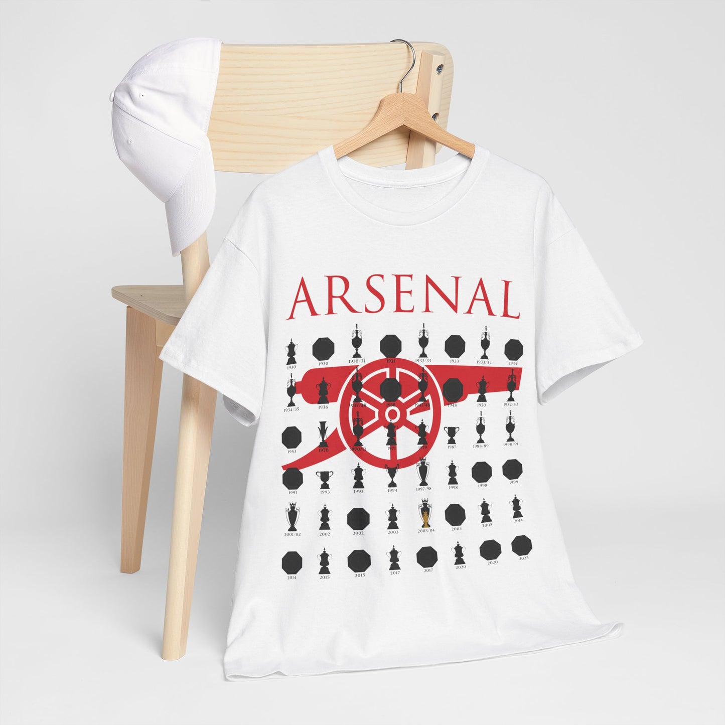 Arsenal Cannon & Trophies Collection Unisex Heavy Cotton T-Shirt - Red/Black/White/Sport Grey/Royal/Gold/Navy