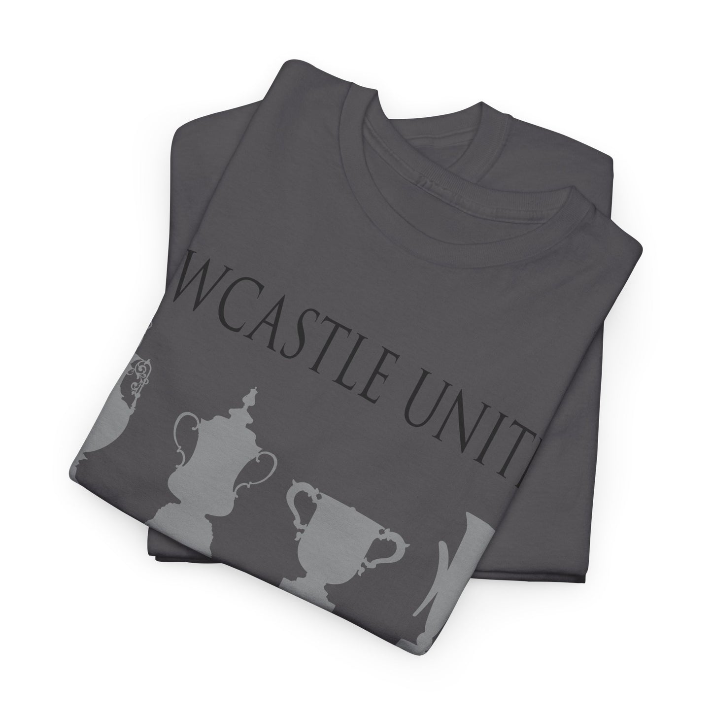Newcastle United Trophies Unisex Heavy Cotton T-Shirt UPDATED - Black/White/Sport Grey/Charcoal