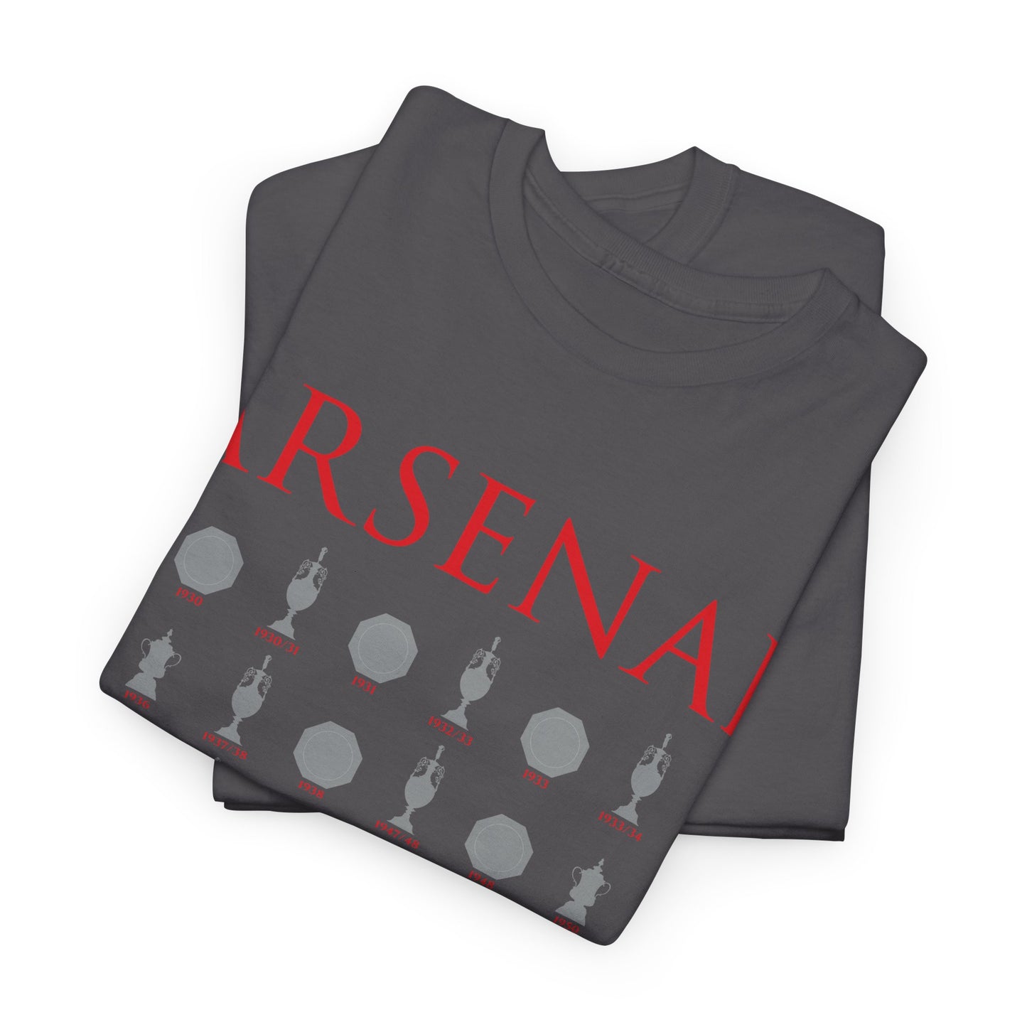 Arsenal Trophies Collection Unisex Heavy Cotton T-Shirt - Red/White/Black/Gold/Royal/Charcoal/Navy