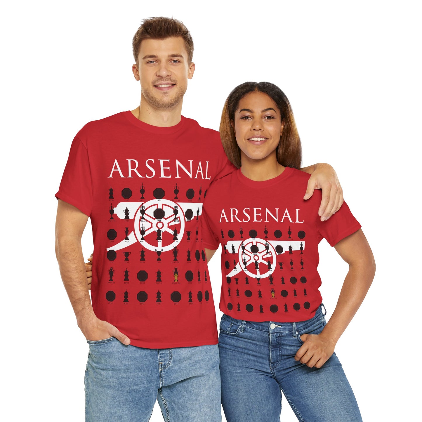 Arsenal Cannon & Trophies Collection Unisex Heavy Cotton T-Shirt - Red/Black/White/Sport Grey/Royal/Gold/Navy