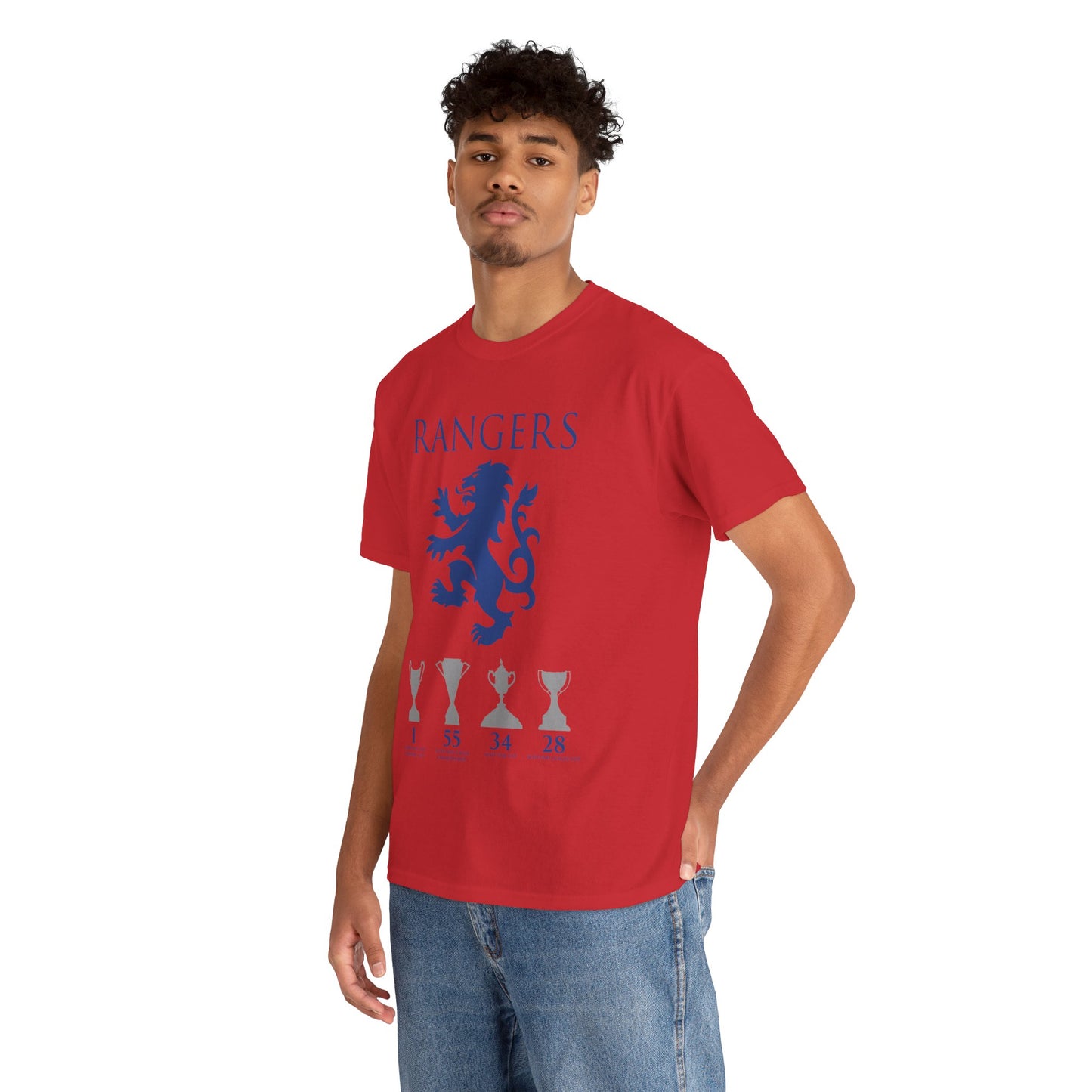 Rangers Lion & Trophies Unisex Heavy Cotton T-Shirt - Royal/White/Black/Sport Grey/Navy/Red