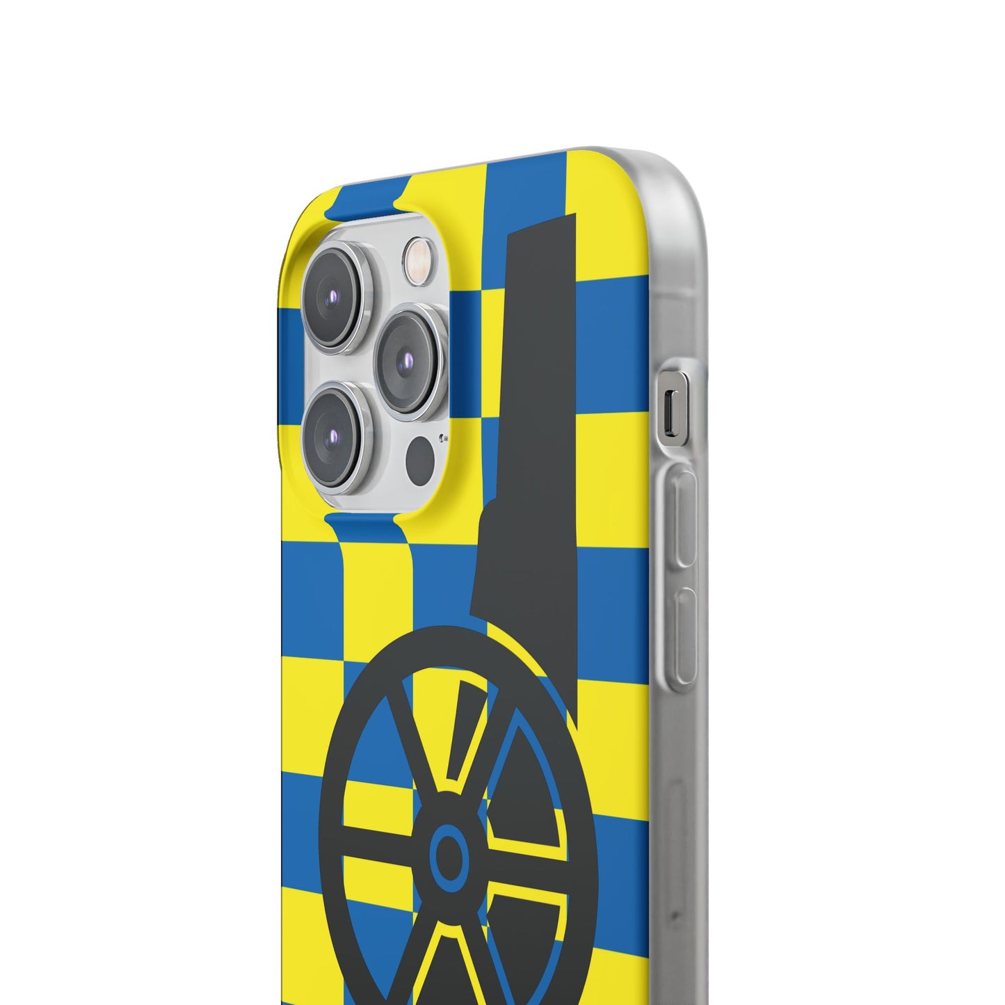Arsenal Cannon Blue & Yellow Chequered iPhone Flexi Case - iPhone 16, 15, 14, Plus/Pro/Pro Max