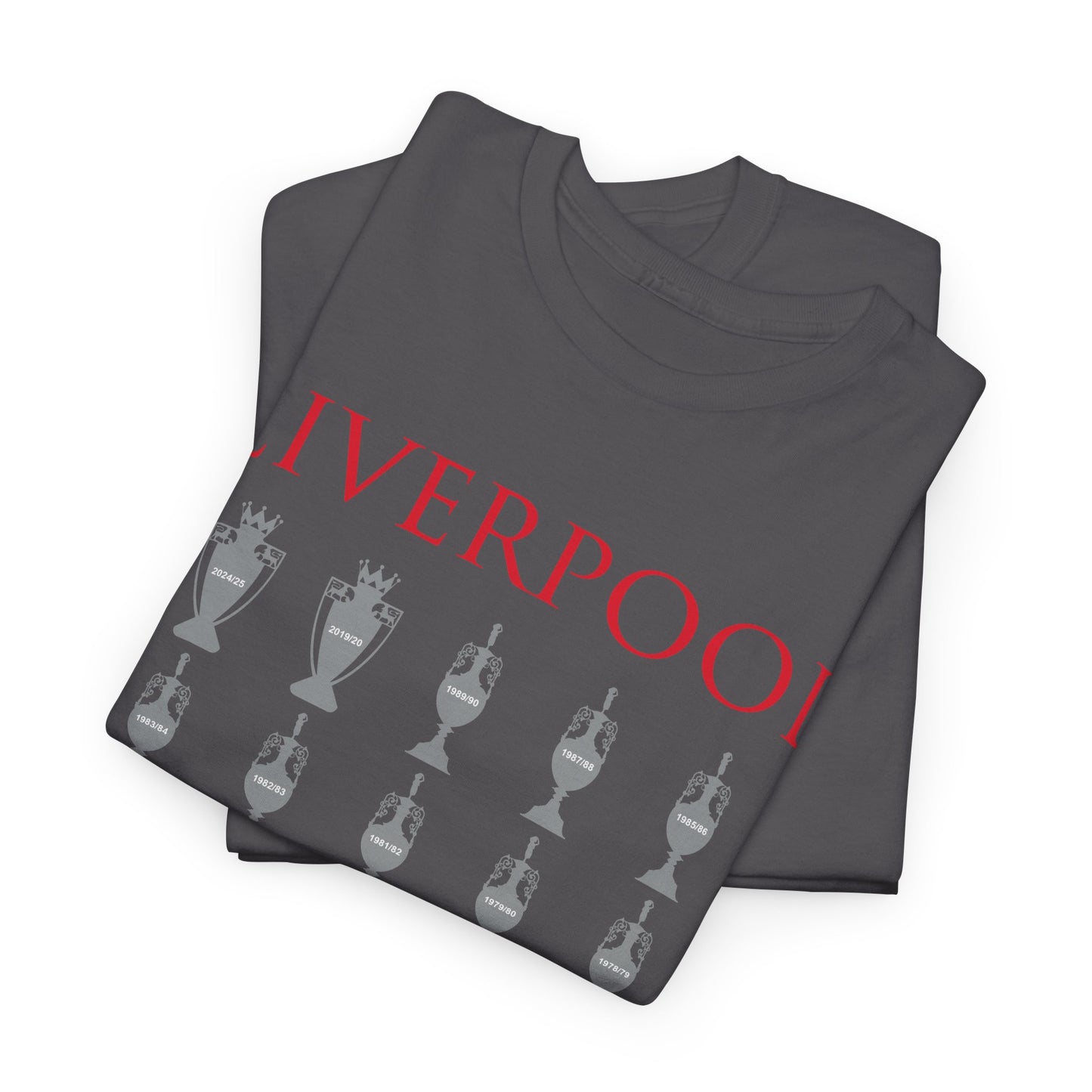 Liverpool 20 Champions Unisex Heavy Cotton T-Shirt - Red/White/Black/Charcoal/Gold