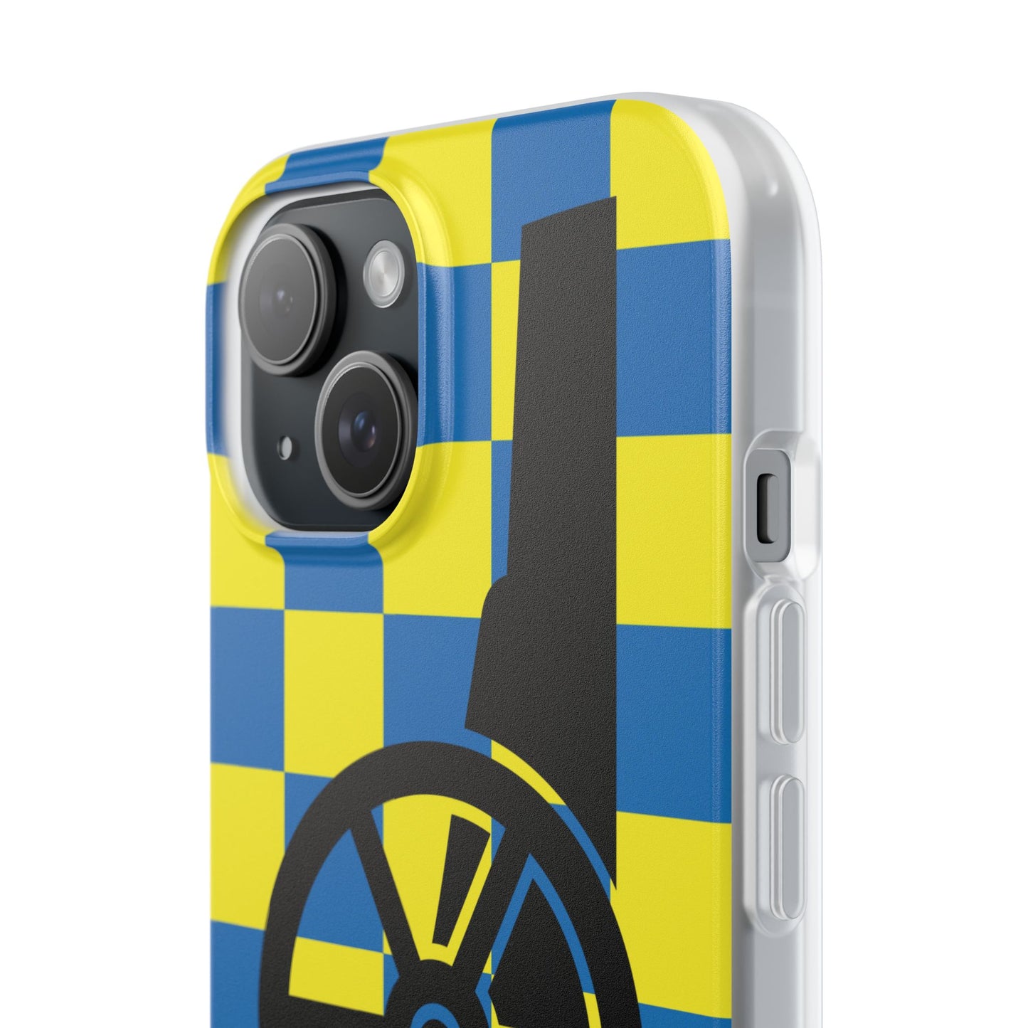 Arsenal Cannon Blue & Yellow Chequered iPhone Flexi Case - iPhone 16, 15, 14, Plus/Pro/Pro Max