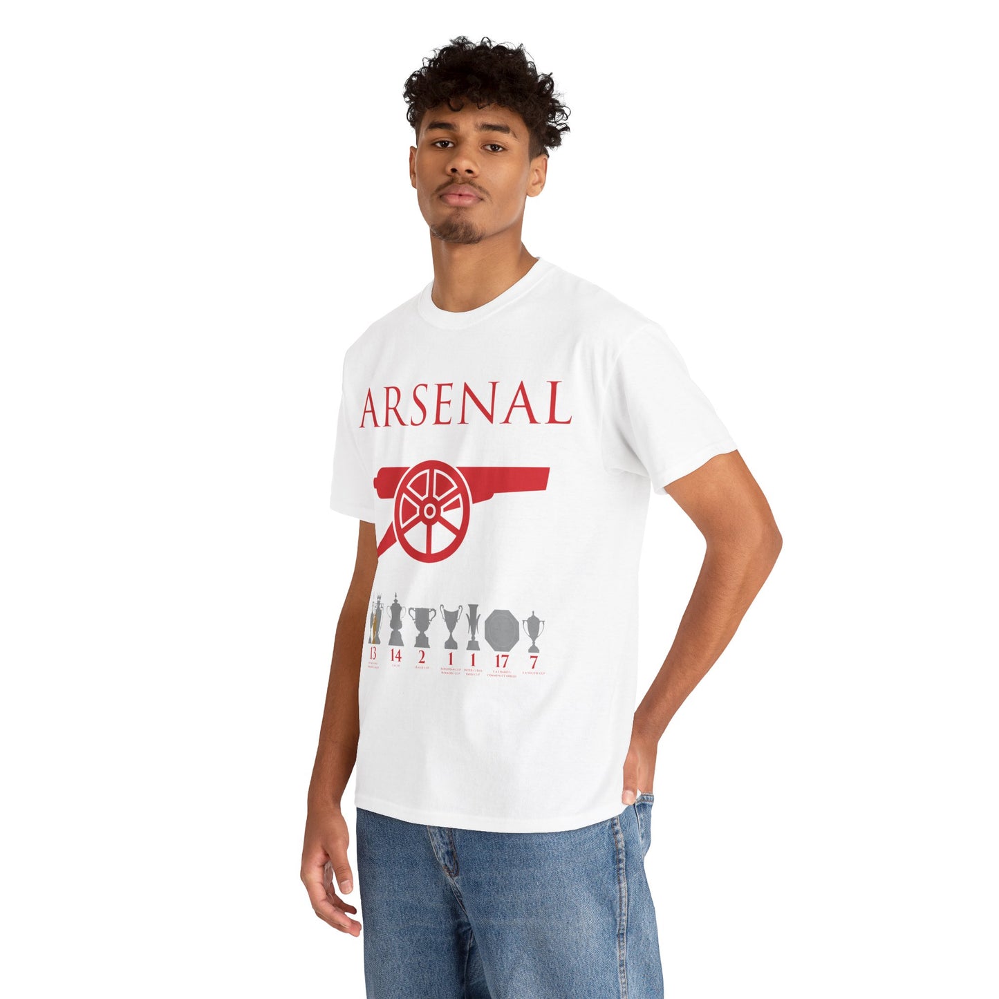 Arsenal Cannon & Trophies Unisex Heavy Cotton T-Shirt - Red/White/Black/Gold/Royal