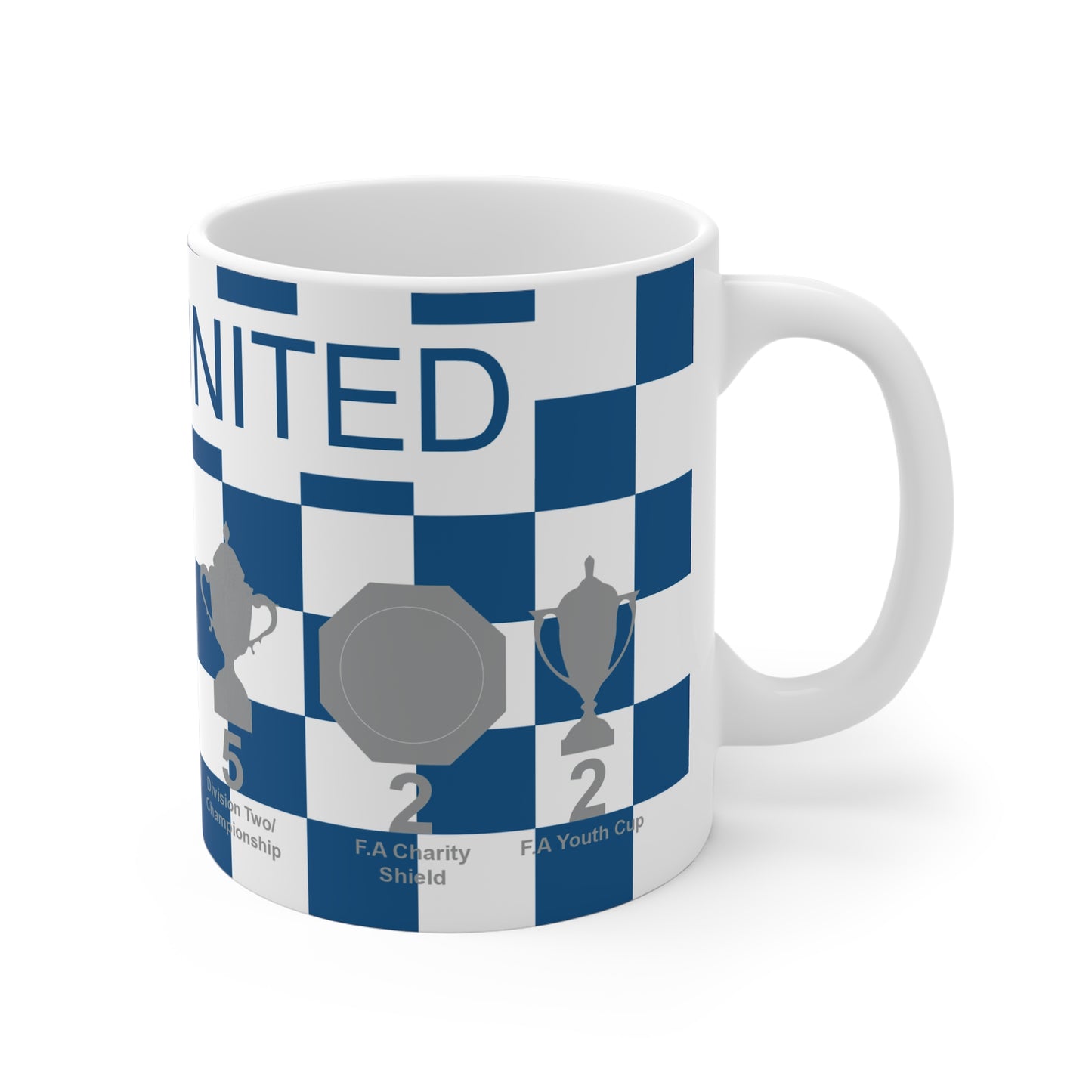 Leeds United Blue & White Chequered Trophies Mug - Blue Text