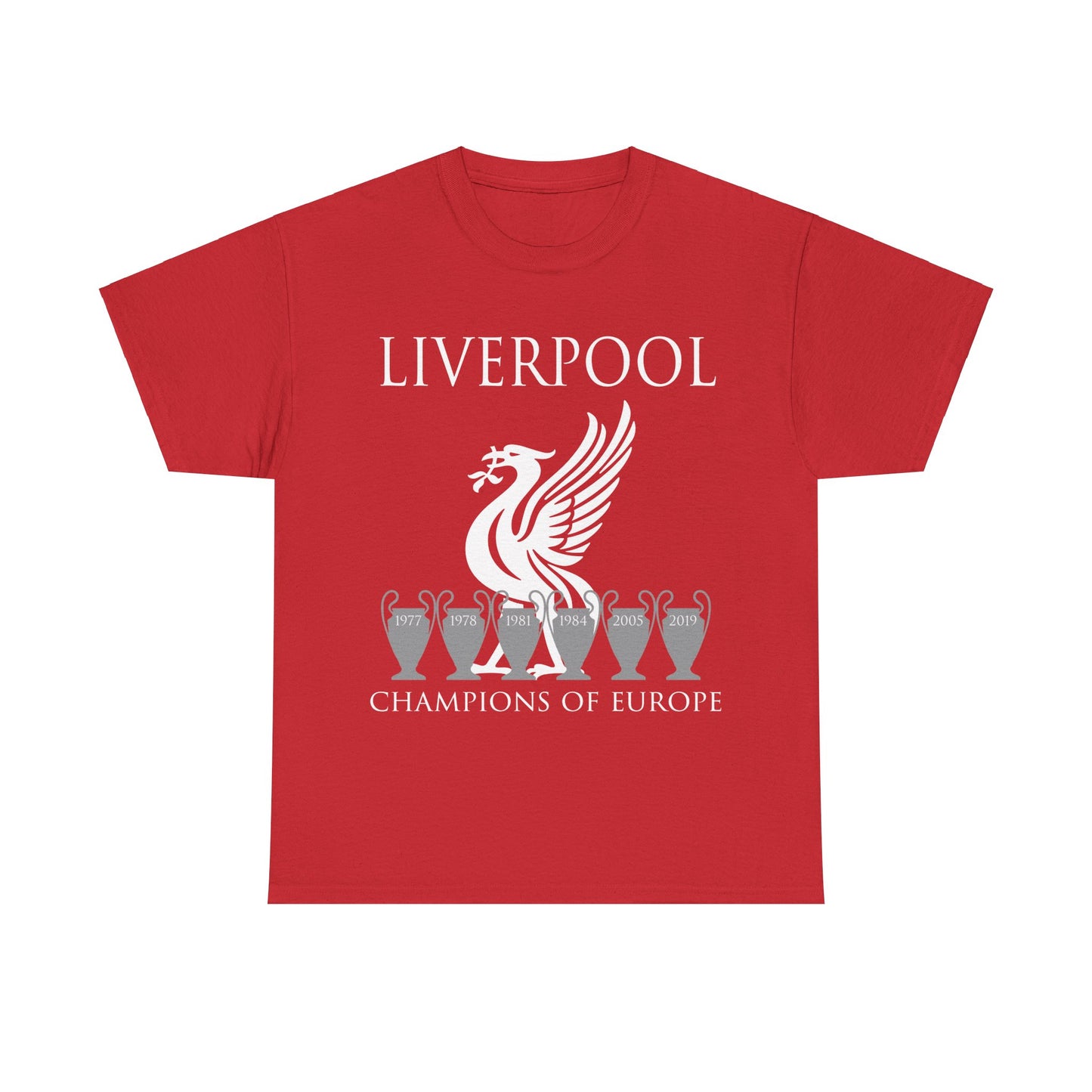 Liverpool Champions of Europe Unisex Heavy Cotton T-Shirt - Red/White/Black/Gold/Sport Grey/Charcoal