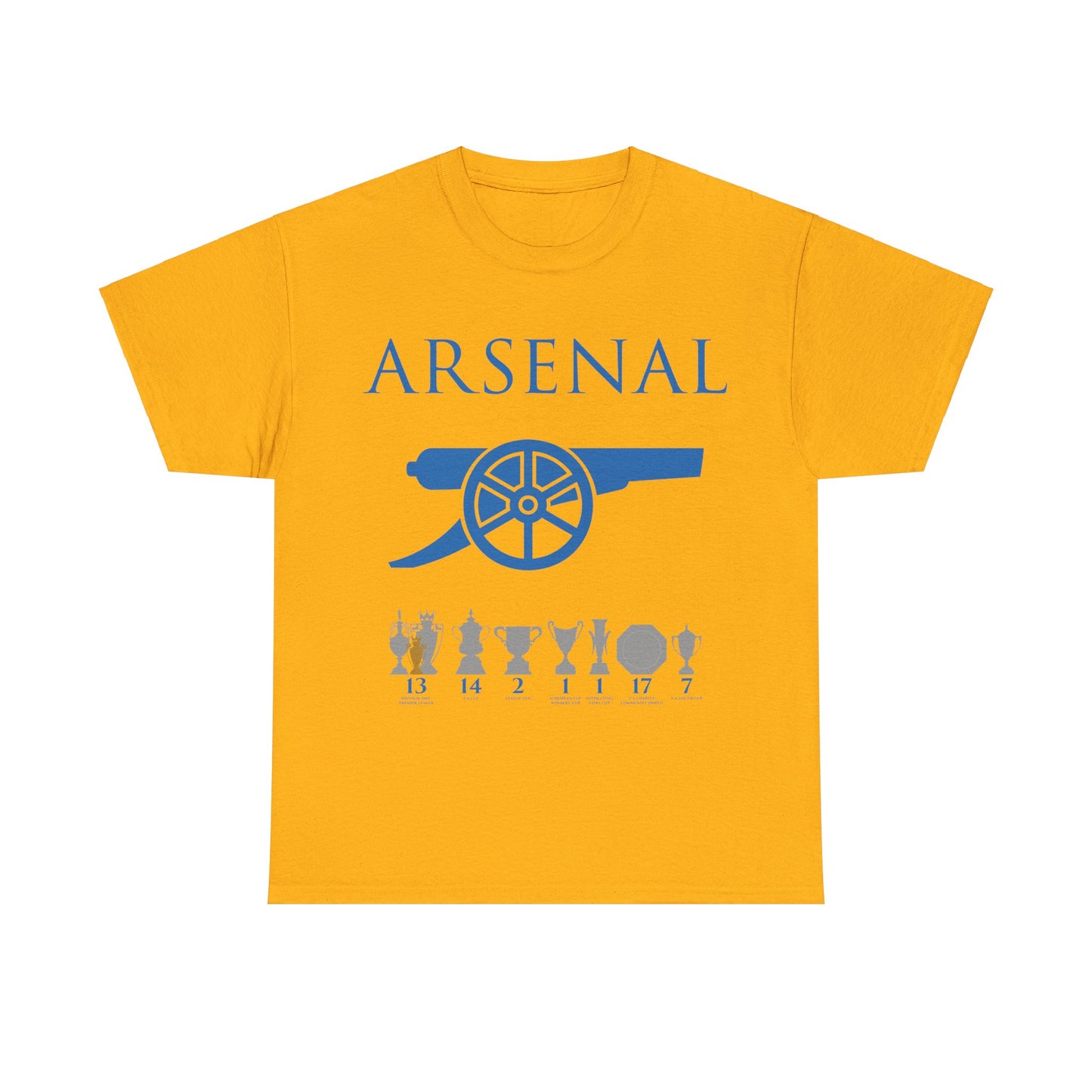 Arsenal Cannon & Trophies Unisex Heavy Cotton T-Shirt - Red/White/Black/Gold/Royal