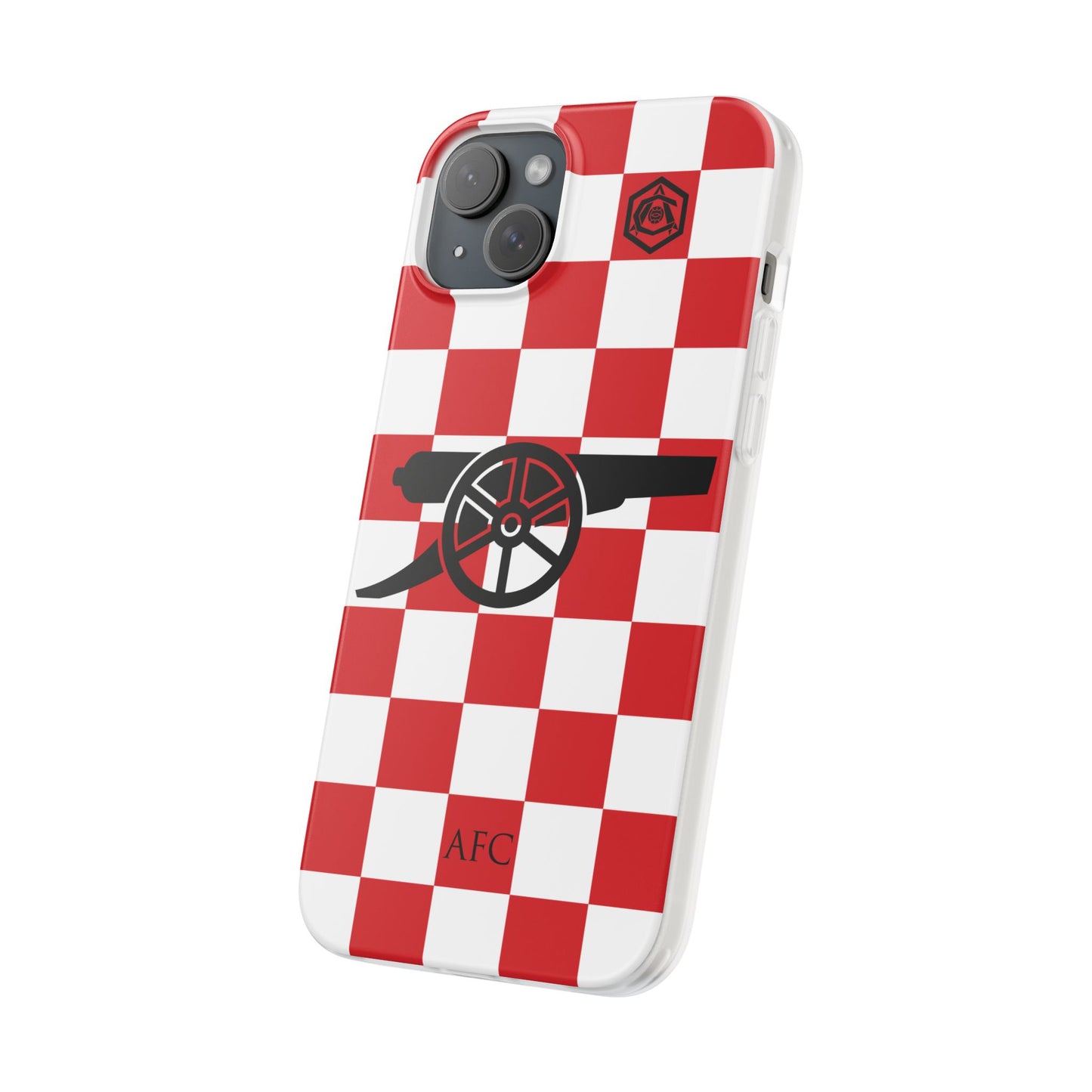 Arsenal Red & White Chequered Cannon & Monogram iPhone Flexi Case - iPhone 16, 15, 14, Plus/Pro/Pro Max