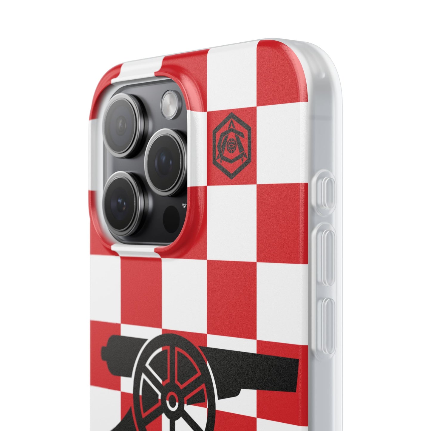 Arsenal Red & White Chequered Cannon & Monogram iPhone Flexi Case - iPhone 16, 15, 14, Plus/Pro/Pro Max