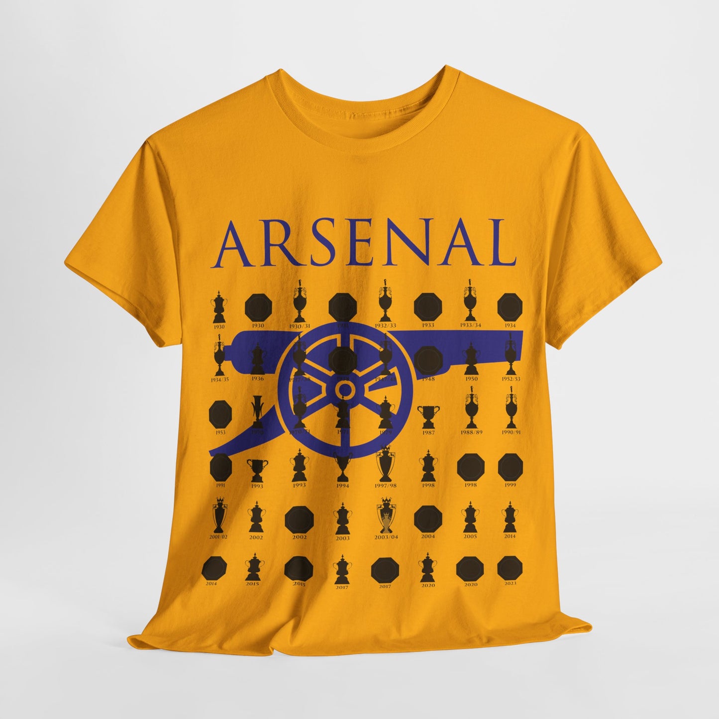 Arsenal Cannon & Trophies Collection Unisex Heavy Cotton T-Shirt - Red/Black/White/Sport Grey/Royal/Gold/Navy