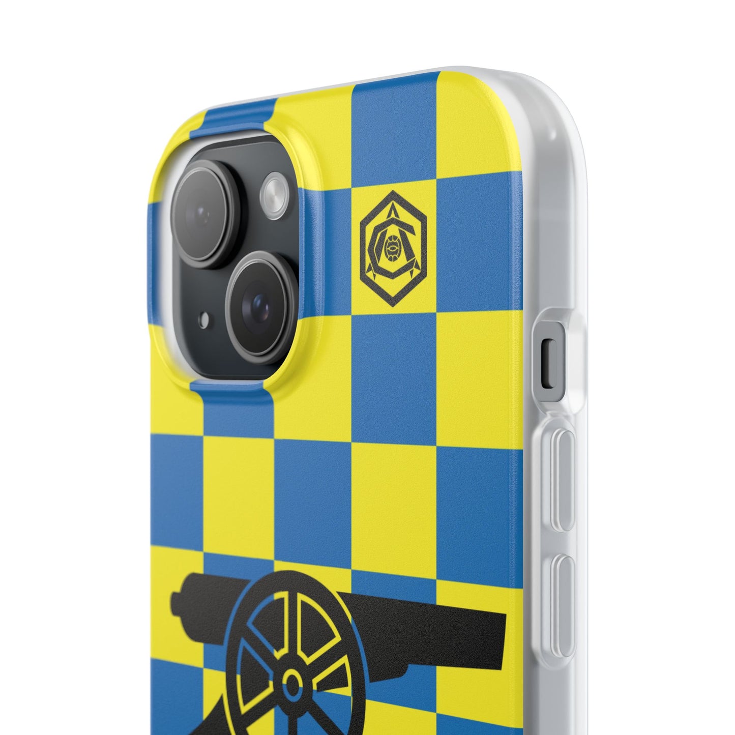 Arsenal Blue & Yellow Chequered Cannon & Monogram iPhone Flexi Case - iPhone 16, 15, 14, Plus/Pro/Pro Max