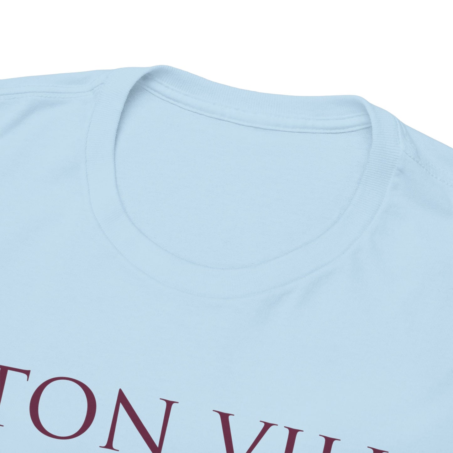Aston Villa Trophies Unisex Heavy Cotton T-Shirt - Maroon/White/Light Blue