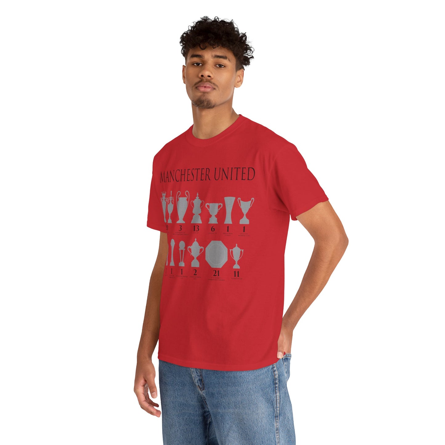 Manchester United Trophies Unisex Heavy Cotton T-Shirt - Red/White/Black