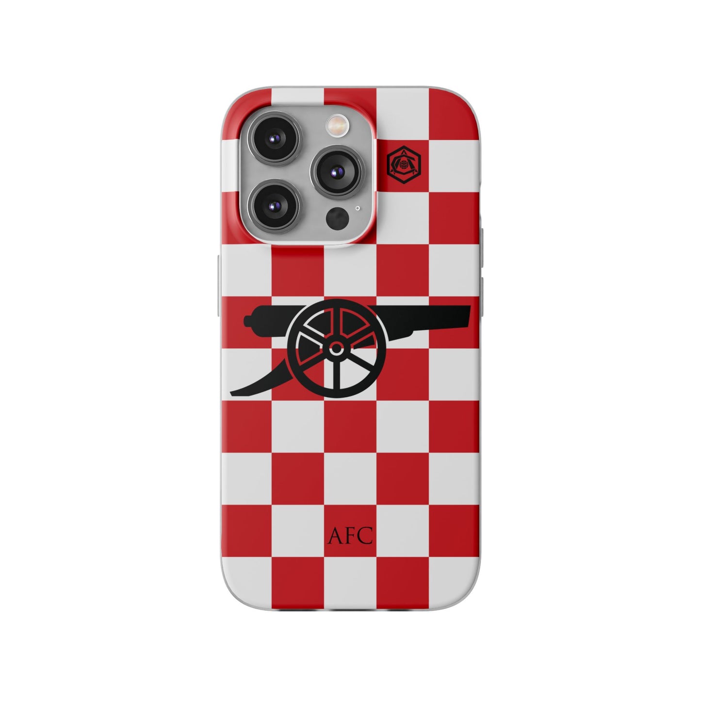 Arsenal Red & White Chequered Cannon & Monogram iPhone Flexi Case - iPhone 16, 15, 14, Plus/Pro/Pro Max