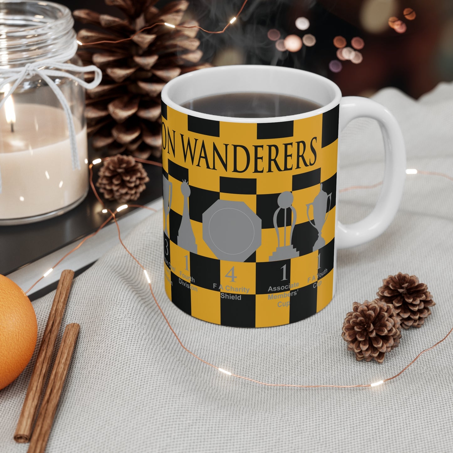 Wolverhampton Wanderers Chequered Trophies Mug - Black Header Text