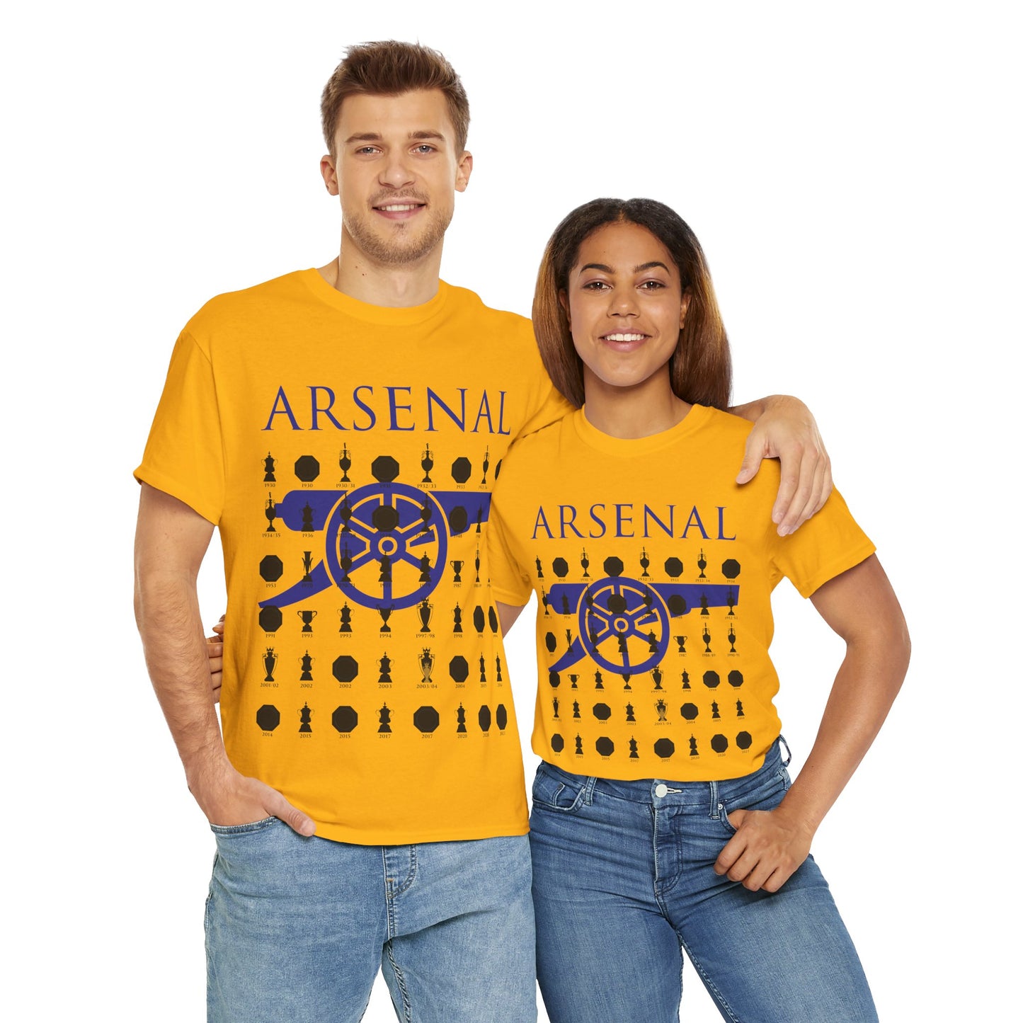 Arsenal Cannon & Trophies Collection Unisex Heavy Cotton T-Shirt - Red/Black/White/Sport Grey/Royal/Gold/Navy