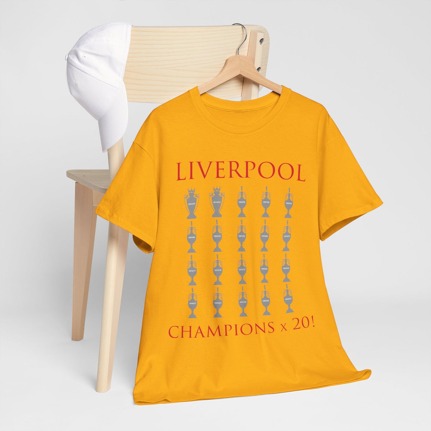 Liverpool 20 Champions Unisex Heavy Cotton T-Shirt - Red/White/Black/Charcoal/Gold