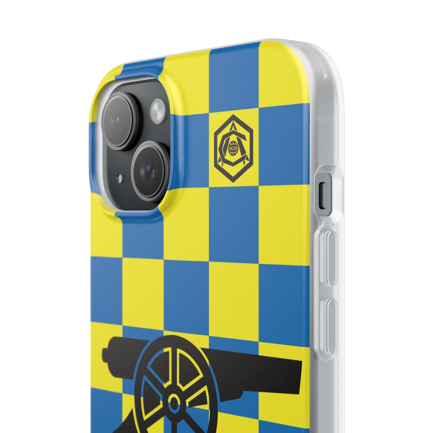 Arsenal Blue & Yellow Chequered Cannon & Monogram iPhone Flexi Case - iPhone 16, 15, 14, Plus/Pro/Pro Max