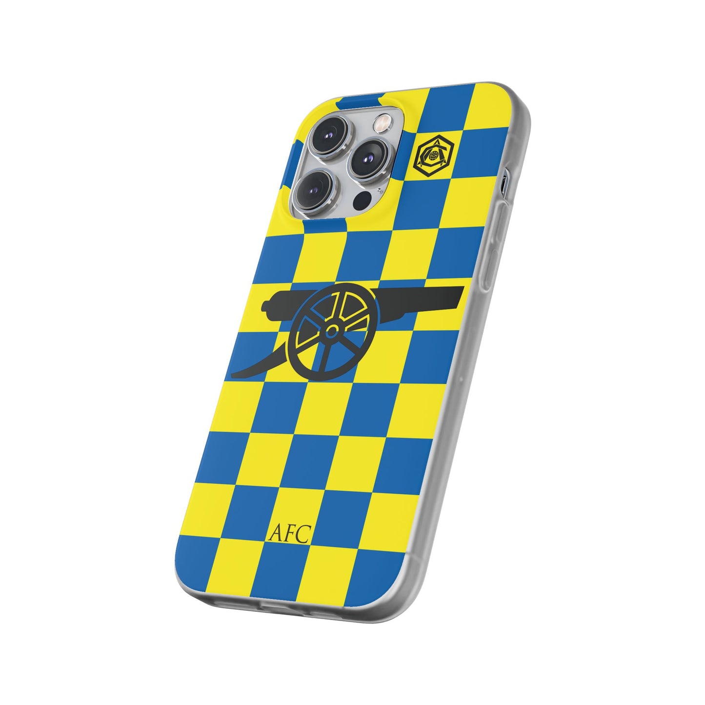 Arsenal Blue & Yellow Chequered Cannon & Monogram iPhone Flexi Case - iPhone 16, 15, 14, Plus/Pro/Pro Max